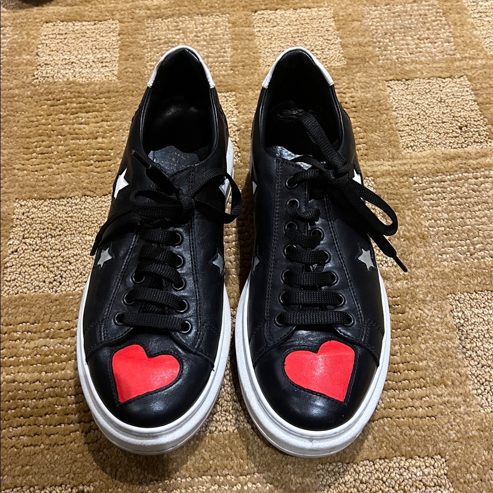 Black and Red Heart Women's Sneakers